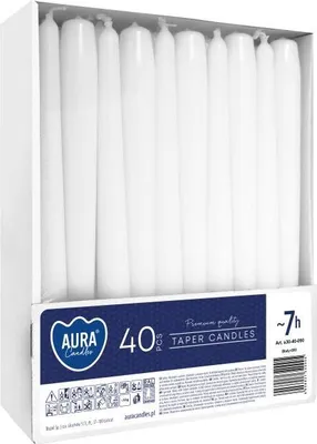 Zdjęcie produktu dla Świeca stołowa stożek BISPOL Aura 7H 24,5CM S30-40 BIAŁA 40szt.
