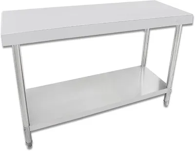 Obrázek produktu pro Průmyslový nerezový pracovní stůl, rozměry 120 x 60 cm, nosnost až 120 kg. Profesionální gastro stůl s extra velkou spodní policí a nastavitelnými nohami