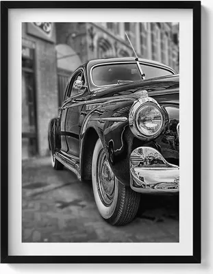 Produktbild von Alter Oldtimer– Wandbild mit Rahmen – Gerahmtes Bild  – Wanddekoration – 60x80 cm –  Schwarz Rahmen