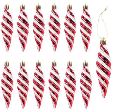 Productafbeelding van Glitterende dennenappel-ornamenten - set van 12 - kerstboomversiering - rood