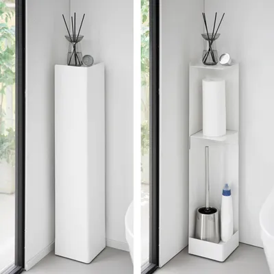 Produktbild von Yamazaki Toilettenpapier Aufbewahrung Design 16x16x80cm stehend auf Rollen "Tower" weiß