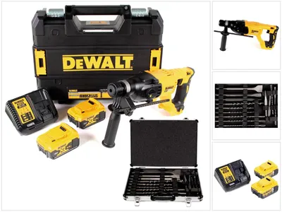 Produktbild von DeWalt DCH 133 P2 Akku Kombihammer 18V 2,6J SDS plus Brushless + 2x Akku 5,0Ah + Ladegerät + TSTAK + 17 tlg Bohrer Meißel Set