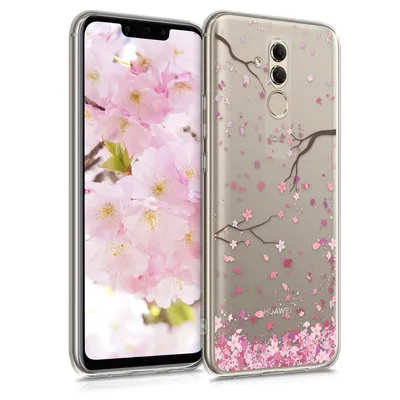 Produktbild von kwmobile Case kompatibel mit Huawei Mate 20 Lite - Hülle Silikon transparent Kirschblütenblätter Rosa Dunkelbraun Transparent