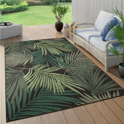 Produktbild von Outdoor Teppich Wetterfest Balkon Palmen Dschungel Florales Boho Muster Grün Grösse 280x380 cm