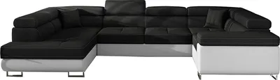 Produktbild von Ecksofa mit Schlaffunktion mit Bettkasten Couch U-Form Polstergarnitur Wohnlandschaft Polstersofa mit Ottomane Couchgranitur - LEA U (Schwarz+Weiß (Sawana 14+Soft 17), Ecksofa Links)