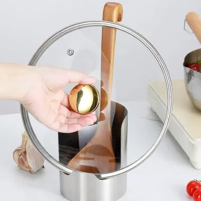 Image de Support en acier inoxydable pour ustensiles de cuisine, avec étagère de rangement pour couvercles de casseroles et support pour couvercles en métal