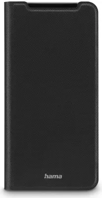 A black flip case for a smartphone, with the brand name 'hama' visible at the bottom.