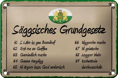 Produktbild von Blechschild Spruch 18x12cm säggsisches Grundgesetz lustig