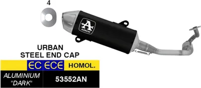 Produktbild von ARROW Komplettauspuff genehmigt Urban schwarze Endkappe Edelstahl für Honda SH 150