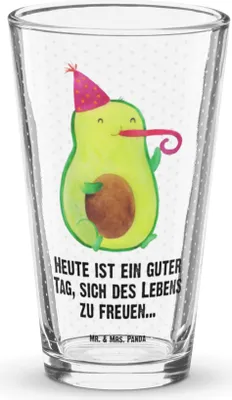 Produktbild von Mr. & Mrs. Panda Glas Avocado Feier - Transparent - Geschenk, Rührglas, Tröte, Geburtstag, Longdrinkglas, Gute Laune, Party, Cocktailglas, Pintglas, Bierglas