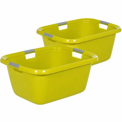 Produktbild von 2 er Set Stabiler Wäschekorb Wäschewanne 32 Liter Korb Plastik Griffe Kunststoff