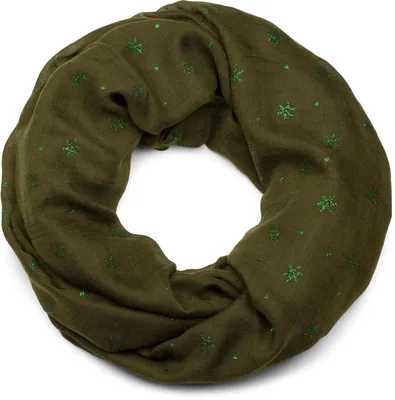 Produktbild von styleBREAKER Damen Loop Schal mit Glitzer Schneeflocken Print, Weicher Schlauchschal Einfarbig, Tuch 01017064