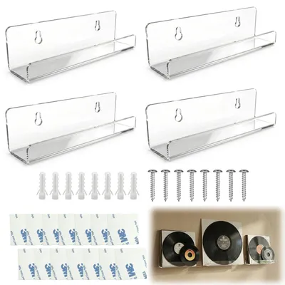 Productafbeelding van 4 Stuks Vinyl Platen Wandhouder van Acryl - Smalle Wandplank 17,8×4,7×4,2 cm