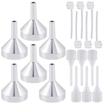 Produktbild von 6 Minialuminium-Trichter, Metall-Trichter, transparente Parfüm-Dispenser, kleine Pipette