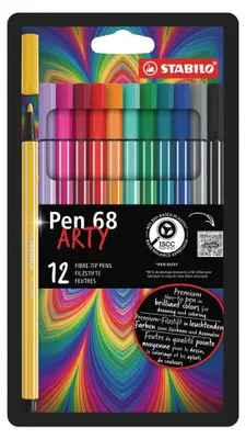 Obrázek produktu pro STABILO Pen 68 ARTY, 12 barva/barev, Vícebarevný, Kuličkový hrot, 1 mm, Vícebarevný, Šestihranný