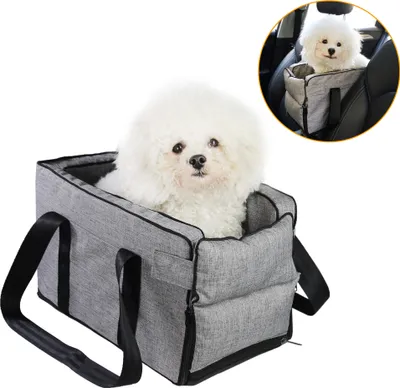 Image de Siège auto pour chien Pet Booster Seat Accoudoir Porte-voiture respirant avec sangles Panier de chaise de sécurité, gris clair, grand