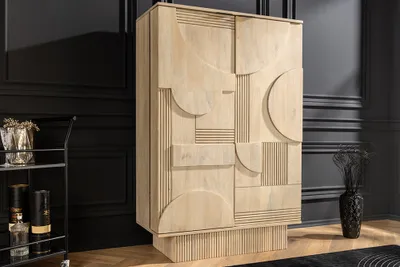 Produktbild von riess-ambiente Design Barschrank ART DECO 140cm weiß gekälkt Mangoholz 3D-Front