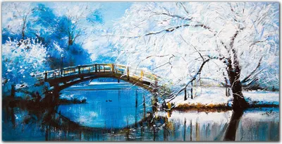 Produktbild von Coloray Bild aus Acryl 140 cm x 70 cm - Bild auf Acrylglas Gehärtetes Acryl Wohnzimmer Dekoration Wanddekoration Küche - Winterbaum Flussbrücke