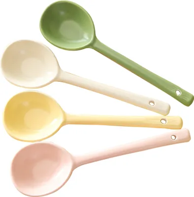 Produktbild von Großer Löffelkopf, Keramiklöffel mit langem Griff, Keramiklöffel 4-teiliges Set