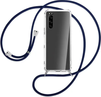 Produktbild von Handykette Backcover-Schutzhülle mit Band (Metall silberfarben) für Sony Xperia 5 - dunkelblau