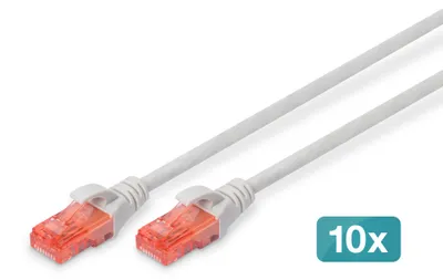 Imagen del producto de DIGITUS DK-1617-005-10: Cable de conexión DIGITUS, categoría 6, U/UTP, LSZH, 0,5 metros, gris, juego