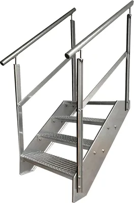 Obrázek produktu pro Mřížové ocelové příčkové schodiště 4 stupně pozinkované + zábradlí na obou stranách - (d x š x v) 82 cm x 60 cm x 76 cm