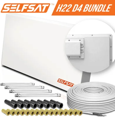 Produktbild von Selfsat H22D4+ 4 TV Teilnehmer SAT Flachantenne FLAT + Fensterdurchführung + Kabel FULL HD 4K
