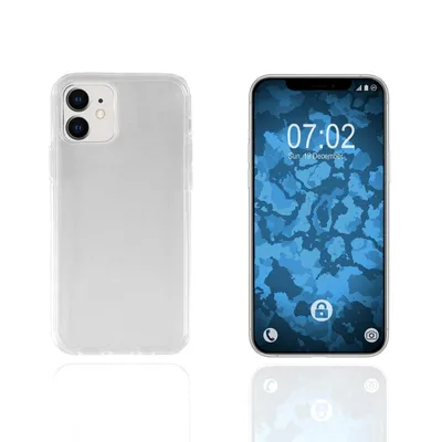 A clear silicone phone case is shown next to a smartphone displaying its lock screen.