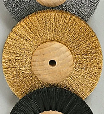 Produktbild von Zirkularbürste Messing gewellt, Holznabe, 85 mm Ø, 15 mm breit, 6 mm Bohrung
