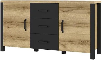 Zdjęcie produktu dla Komoda OLIN Szerokość 147 cm Dąb grand naturalny / czarny Helvetia Meble24NWJC26