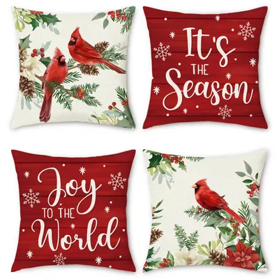 Kissenbezüge 45x45 cm, Weihnachtsmotive, rot, 4er-Set