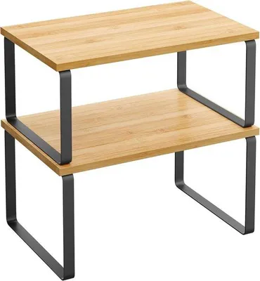 Produktbild von Famanu Küchenregal Set von 2 - erweiterbar, stapelbar, aus Metall und Bambus, schwarz-natur