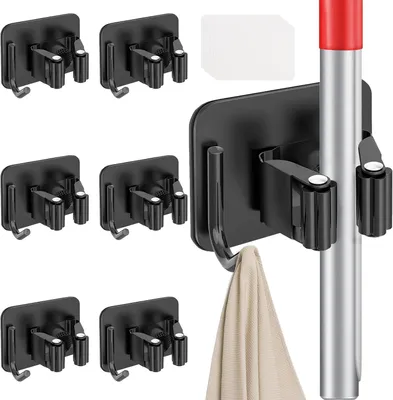 Produktbild von 6 Stück selbstklebende Besenhalterungen für die Wand aus Edelstahl