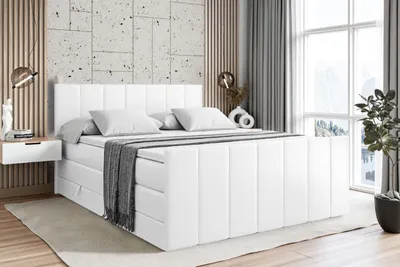 Produktbild von ALTDECOR Boxspringbett mit Fußteil, 2 Matratzen und Topper - 120x200 cm - MOETI-Z KING - Weiß Kunstleder - Polsterbett mit, H3- und H4- Matratzen, Bettkasten und Lattenrost, Bett mit Stauraum