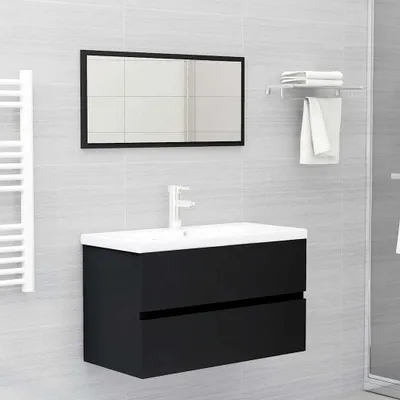 Produktbild von vidaXL 2-tlg. Badmöbel-Set Schwarz Holzwerkstoff