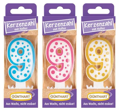Produktbild von Günthart Wachskerze Nr.9 Geburtstagskerze 1 Stück farblich Sortiert