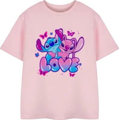 Lilo & Stitch - Tričko "Love" pre dievčatá s krátkym rukávom NS8481 (128) (Pink)