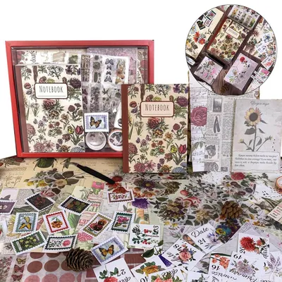 Produktbild von Sticker, Scrapbooking-Zubehör-Set mit Vintage-Aufklebern – Blumenmotiv, DIY-Journaling-Zubehör, Geburtstagsgeschenk für Erwachsene (256 Aufkleber)