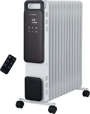 Produktbild von KLAMER Ölradiator 2500 W, Elektroheizung energiesparend, 13 Rippen, 3 Heizstufen mit Eco-Modus, 24h Timer, Thermostat, Überhitzungs- & Kippschutz, mit Fernbedienung, für Innenräume, weiß