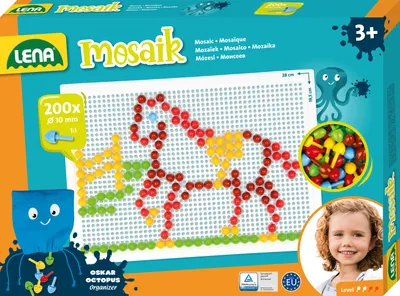 Produktbild von LENA Mosaik Set Color 200 Stecker inklusive Aufbewahrungsbeutel und Steckplatte