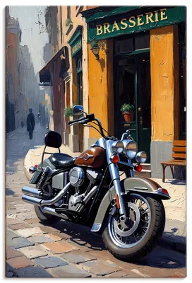 Produktbild von ARTland Leinwandbild Eine parkende Harley vor einem Brasserie Größe: 20x30 cm