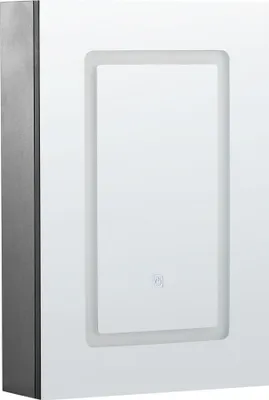 Produktbild von BELIANI Bad Spiegelschrank Schwarz Sperrholzplatte 1 türig 40 x 60 cm mit LED-Licht und Fächern Wandeinbau Modern Trendy Badezimmer Möbel