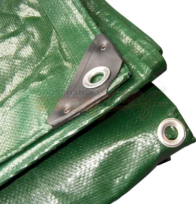 Close-up of a green tarp with grommets.