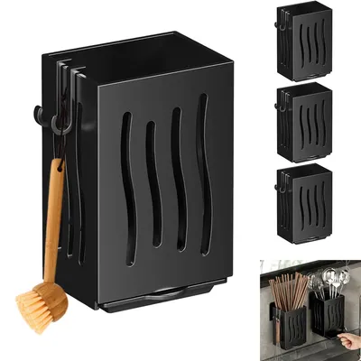 Produktbild von 4pcs Wandhalterung für Essstäbchen&Besteck,Stand-oder Wand-Multifunktions-Küchenständer,Geschirr- und Bestecktrockner, Organizer für Löffel & Stäbchen