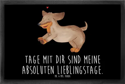 Produktbild von Mr. & Mrs. Panda fußmatte Hund Dackel 60 x 90 cm - Schwarz - Geschenk, Bodenvorleger, Herz, Schmutzfänger, Sprüche, Hunde, bodenmatte, Schmutzmatte, Schmutzfangmatte