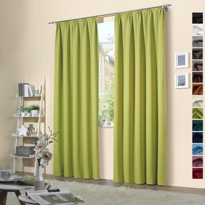 heimtexland ® 2 Stück Thermo Verdunkelungsvorhänge Sonnenschutz Kälteisolierung Verdunkelungsgardinen Kräuselband Vorhang Typ139 Grün HxB 245 x 135 cm
