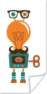 Produktbild von MuchoWow® Poster Roboter - Brille - Schnauzbart - Kinder - Jungen 80x160 cm - Kinderzimmer