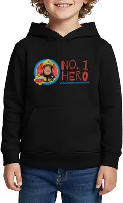 Produktbild von Spreadshirt Feuerwehrmann Sam™ No. 1 Hero Kinder Premium Hoodie, 110/116 (4 Jahre), Schwarz