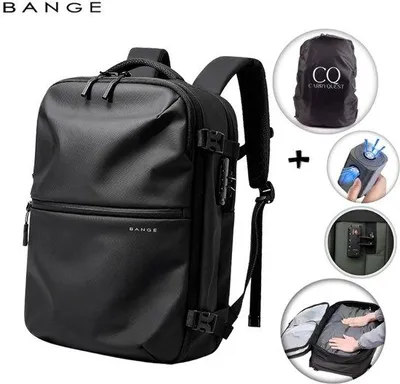 Produktbild von CarryQuest® - BANGE Vakuum Rucksack ca. 20-36L - Handgepäck Rucksack mit Vakuumkompression - Vakuum Rucksack mit Kompressionssystem - Laptopfach 15,6 Zoll - Wasserabweisend - Schwarz