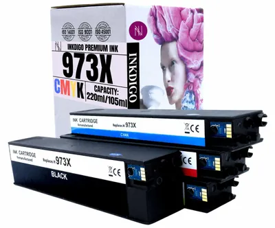 Produktbild von Inkdigo Tintenset 973XL für HP PageWide Pro 452dn, 452dw, 452dwt, 477dn – CMYK, 535 ml,, KI-generiertes Bild